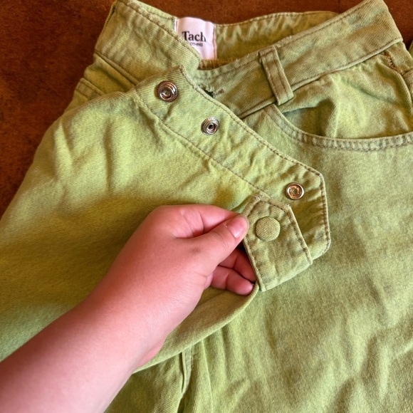Tach Clothing Lime Green Cropped Hugh Waisted Wide Leg Buttoned Cuffs Jeans F - Picture 2 of 3